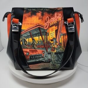 Hand Crafted Black & Orange Zombie Pinup Vinyl Handbag